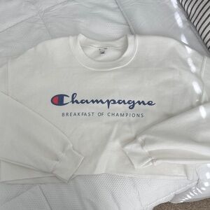 White Cropped Graphic Sweatshirt - Champagne